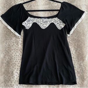 Banana Republic NWT Black Ivory Lace Flowy Tie Waist Top Blouse Large